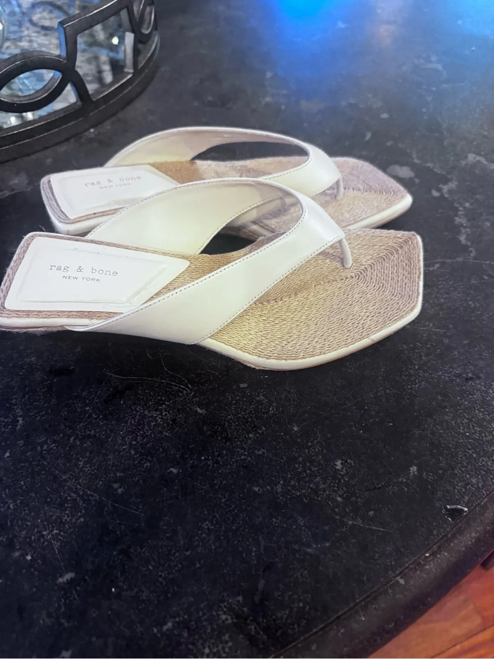 rag & bone Cream Leather Jo Espadrille Wedge Flip